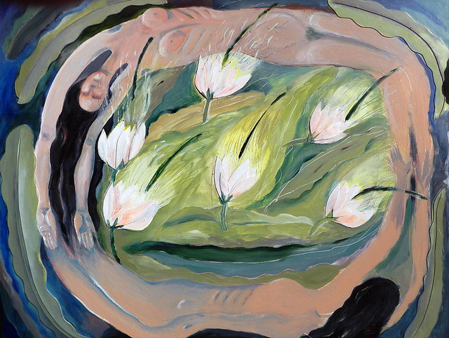 An acrylic painting on masonite of night-blooming Cereus