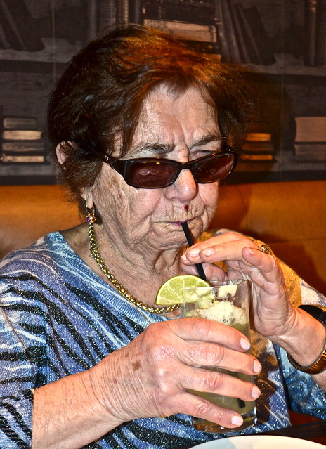 grandma drinking a cocktail at Nan and Byron's Restaurant in Charlotte, North Carolina