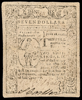 June 18, 1776 Massachusetts Seven Dollars Note