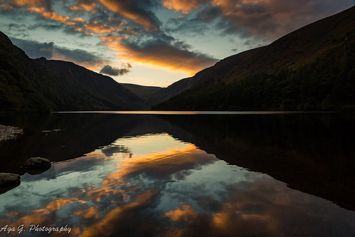blue sunset sky orange lake mountains water clouds reflections outdoors colours glendaloughwicklow canon5dmark3