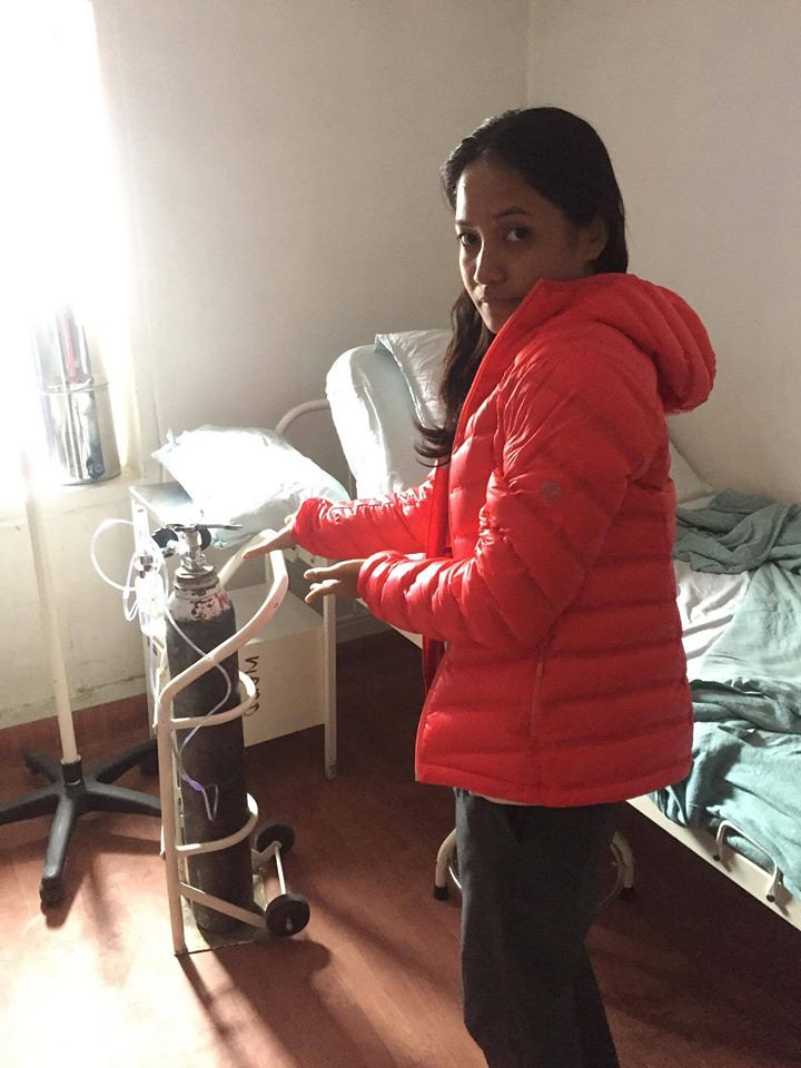 With my temporary oxygen buddy in a hospital in Tangtse where I received treatment for AMS. Ladakh, India