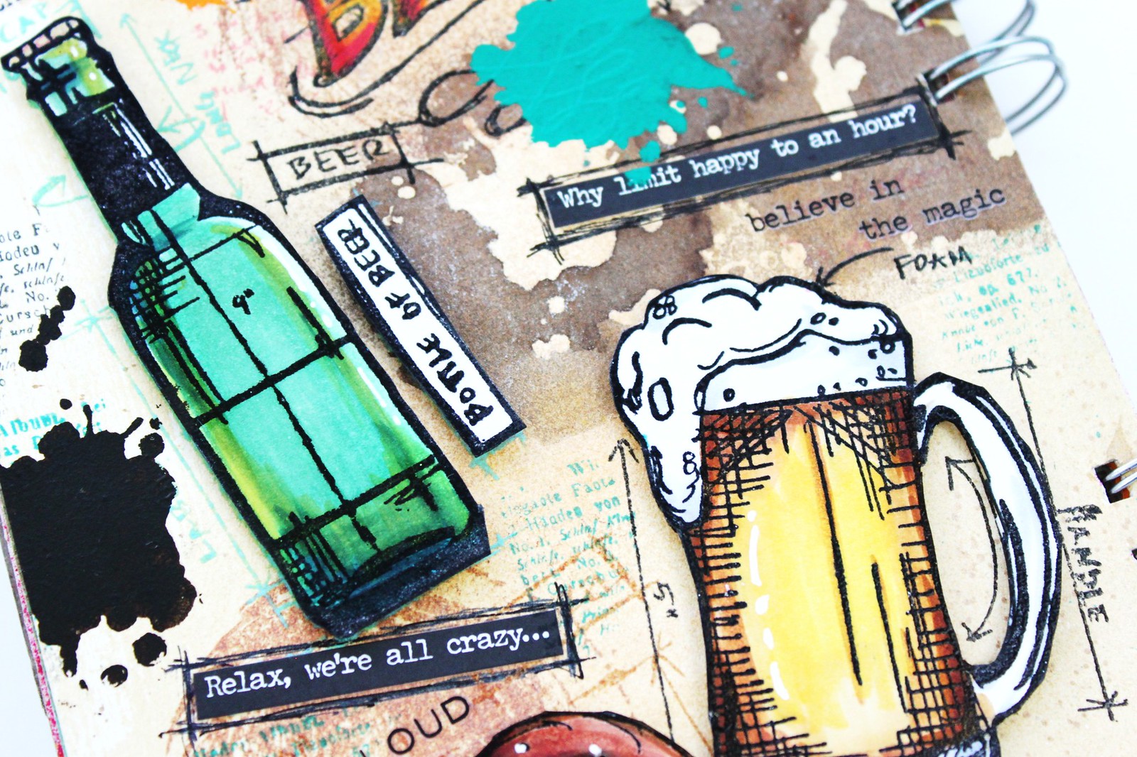 Meihsia Liu Simply Paper Crafts Mixed Media Tag Food Drink Beer Simon Says Stamp Tim Holtz 3