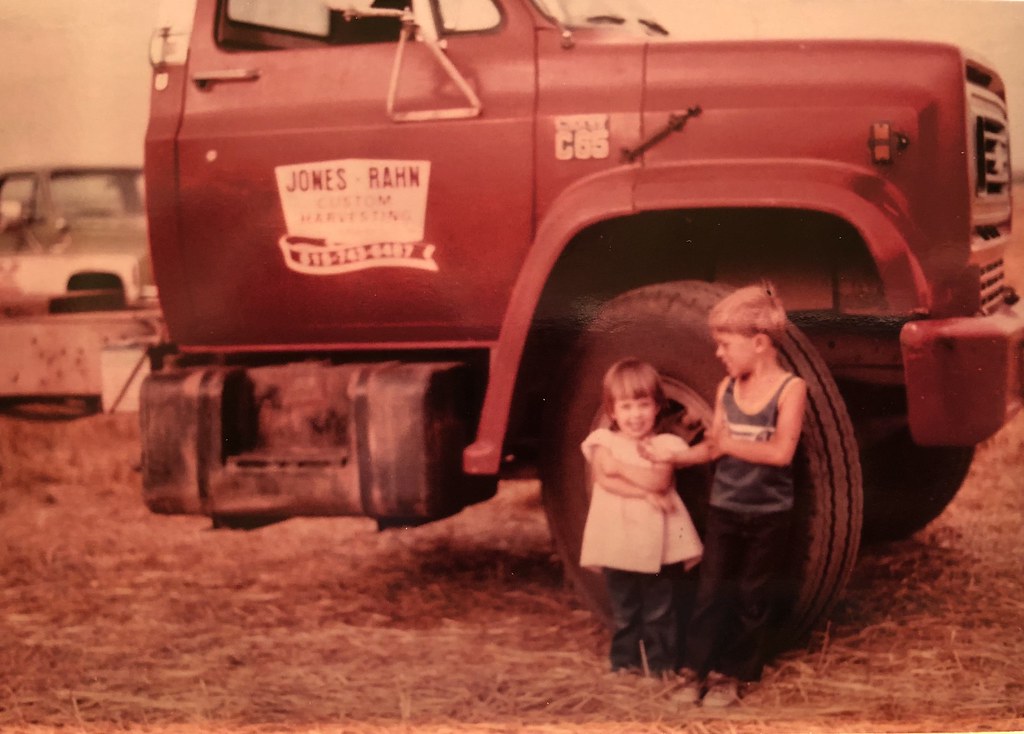 Me and my sister Brenda in 1983, or first wheat harvest run
