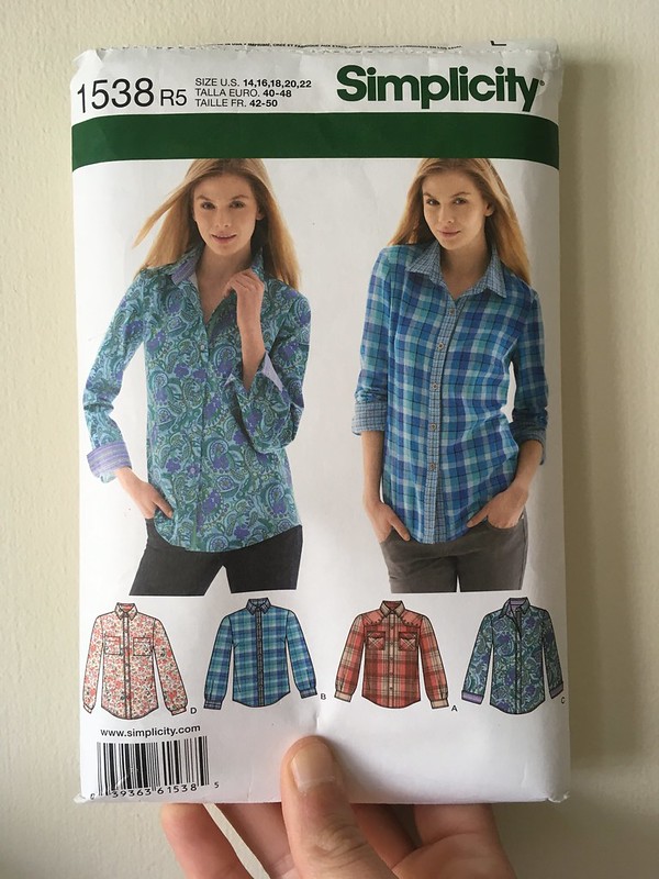 Simplicity 1538:  my TNT shirt pattern in raindrop Cotton and Steel fabric