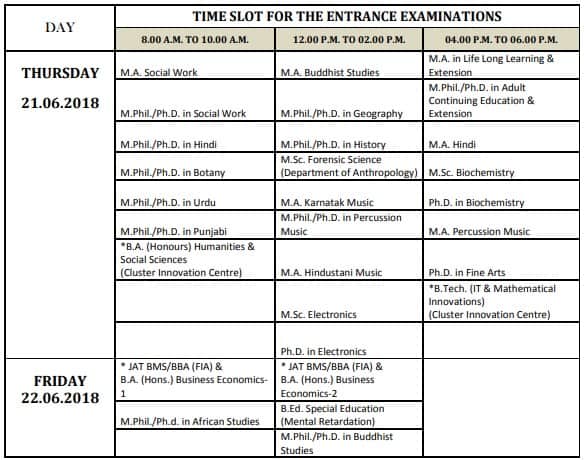 DU Entrance Exam Schedule - Final (21 and 22 June 2018)