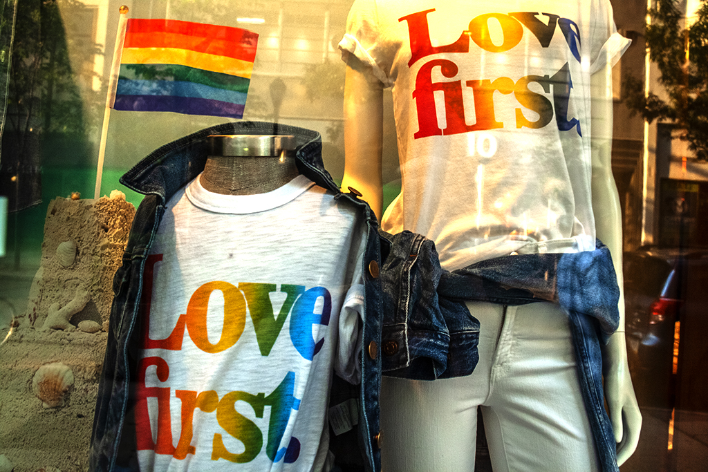 Love first with rainbow flag--Center City