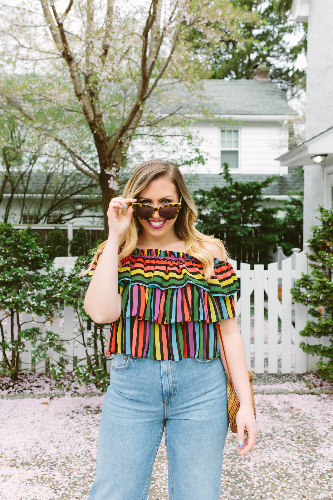 Rainbow Striped Crop Top Topshop High Waist Wide Leg Crop Jeans Spring Summer Outfit Inspiration Jackie Giardina