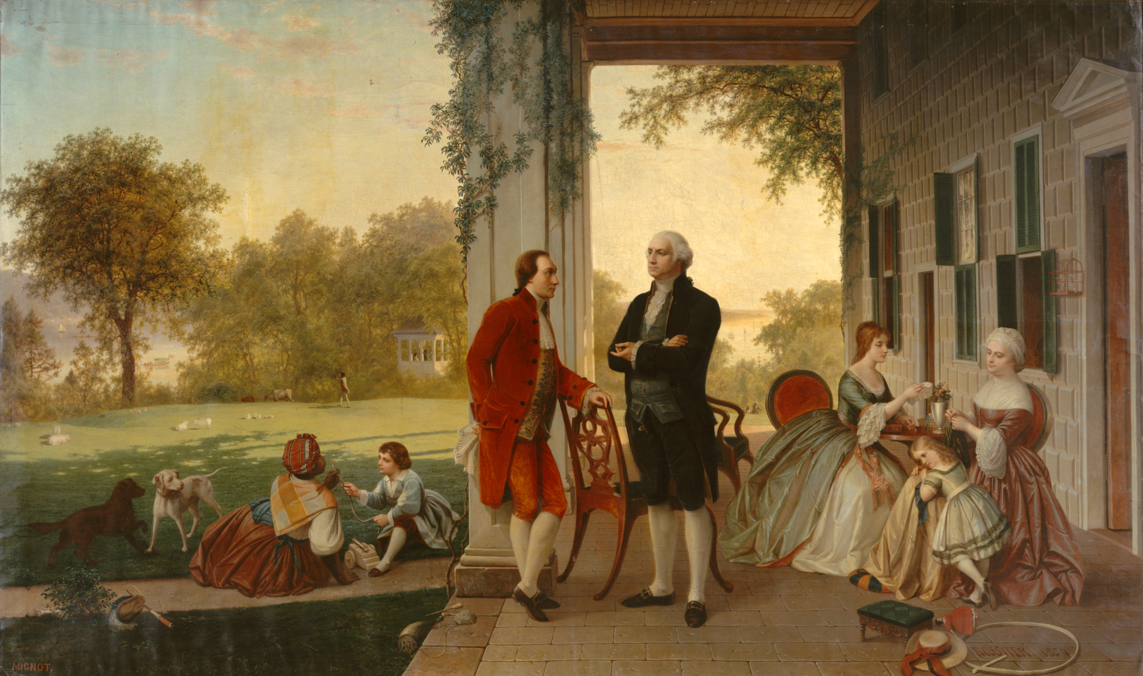Washington and Lafayette at Mount Vernon, 1784 (The Home of Washington after the War) by Thomas Prichard Rossiter and Louis Rémy Mignot, oil on canvas, 1859.
