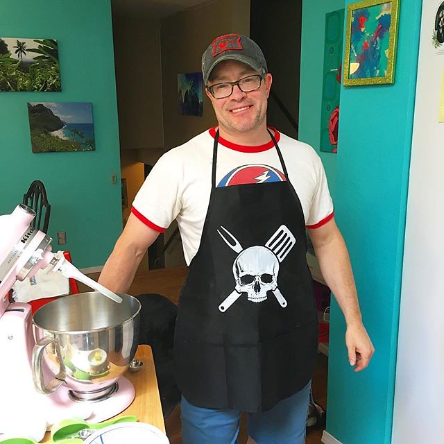 Joshy showing off the apron I bought him for Father’s Day while he bakes coffee cake. Happy Father’s Day!