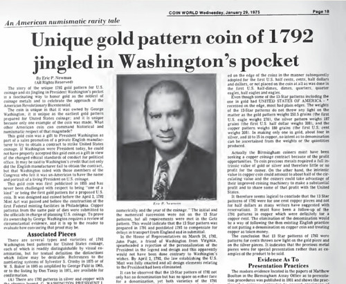 1792 gold Washington pattern coin World story