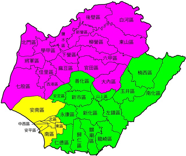 臺南市行政區地圖-37區-有區名有底色