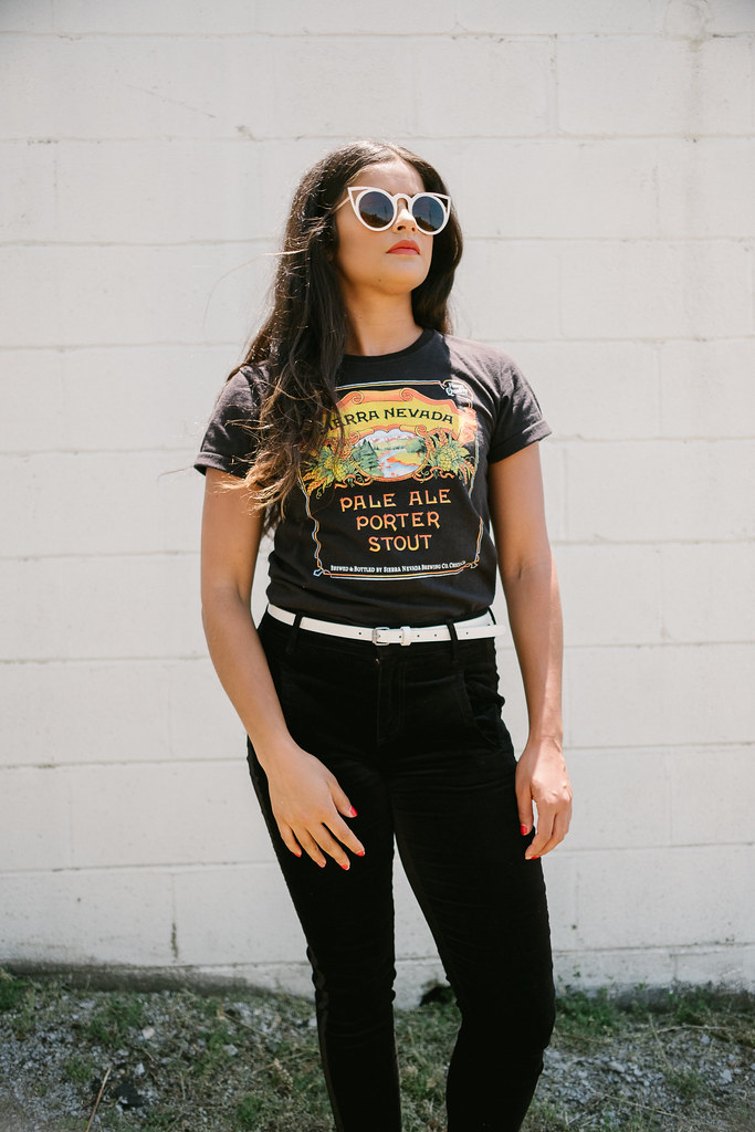 Priya the Blog, Nashville fashion blog, Nashville fashion blogger, Nashville style blog, Sierra Nevada graphic tee, how to style a graphic tee for the office, LOFT Velvet Tuxedo Pants, tuxedo pants for Summer, gold ban.do sunglasses, metallic loafers, Franco Sarto loafers, 