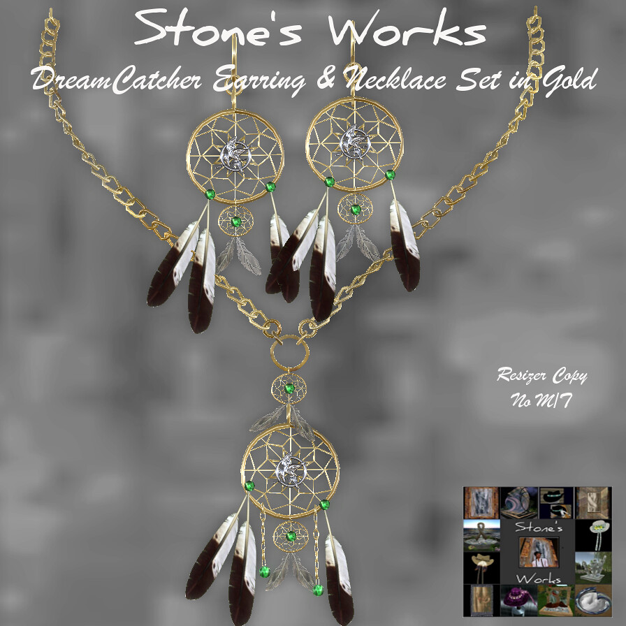 Dreamcatcher Gld Earring & Necklace Set Stone’s Works_texture