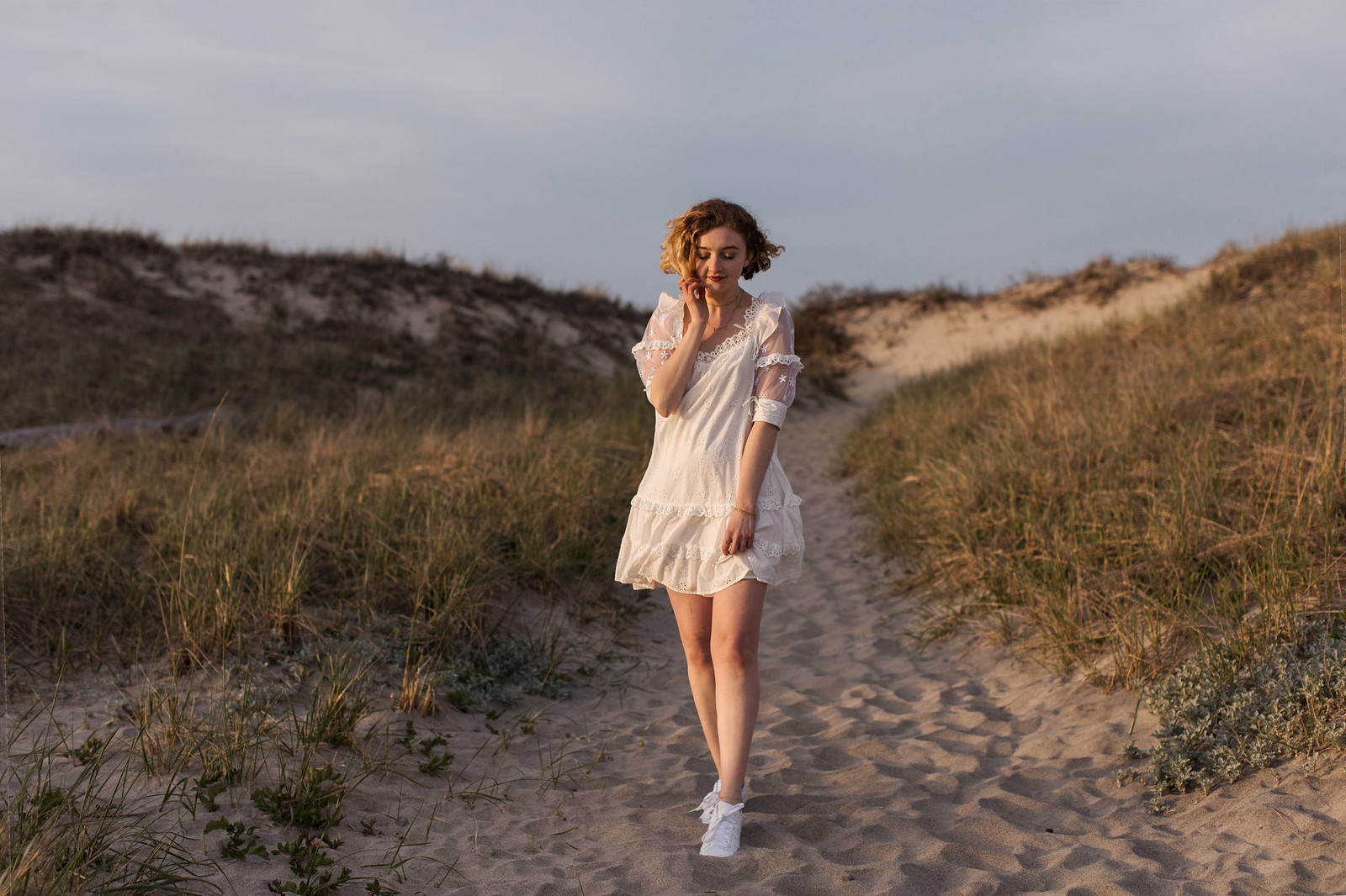 White Lace Dress in Beach Sand Dunes on juliettelaura.blogspot.com