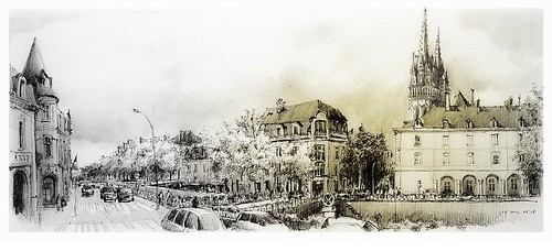 quimper bretagne france croquis sketch crayon panoramique panoramic cathédrale gothique cathedral ville