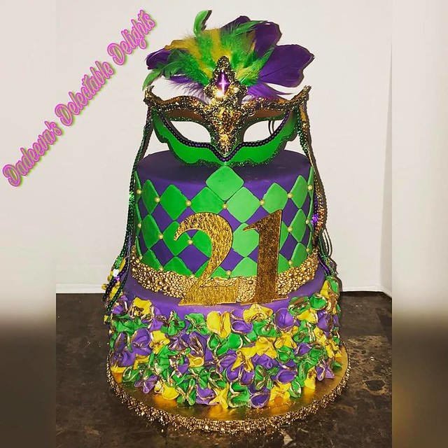 Mardi Gras Themed 21st Birthday Cake by Dadeeva's Delectable Delights