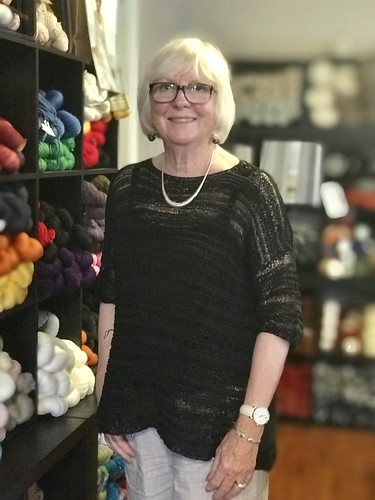 Marilyn in her Thelma by Emily Nora O’Neil for Berroco knit with Berroco Mixer