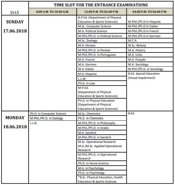 DU Entrance Exam Schedule - Final (17 and 18 June)