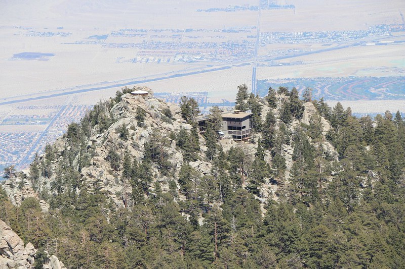 Zoomed-in view of the Upper Tram Station from the central notch of Yale Peak