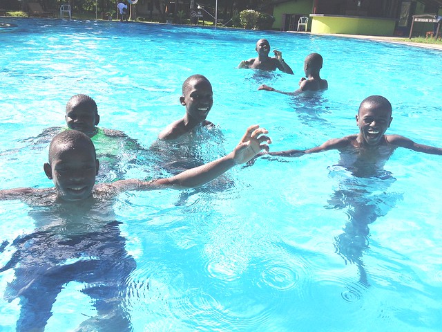 The boys enjoy a swim