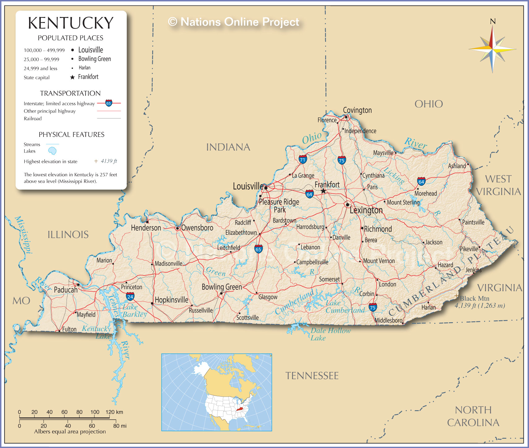 Map of Kentucky from Nations Online Project.