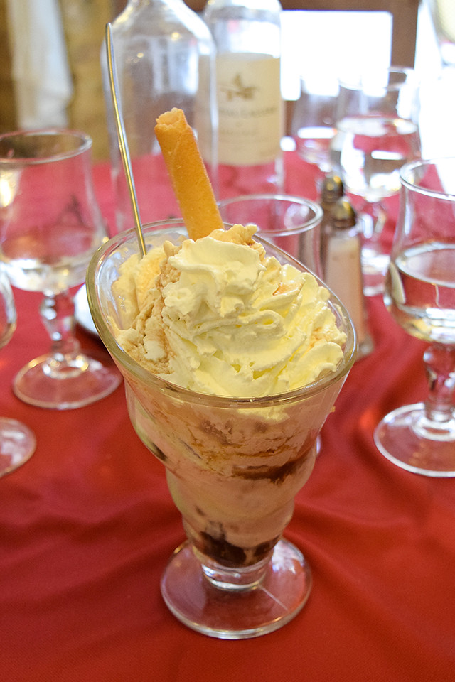 Walnut Ice Cream Sundae at Le Malraux, Sarlat #walnut #icecream #sundae #dessert #sarlat #france #dordogne #perigord