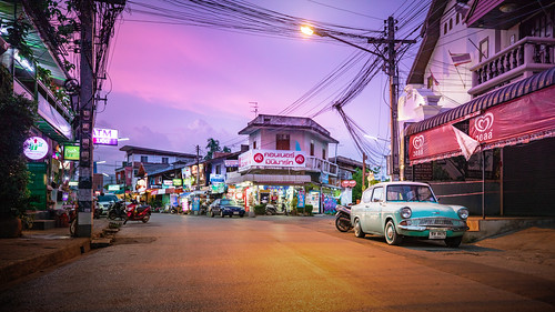 thailand cityscape vintage purple downtown colorful canon sunset sky night summer car old