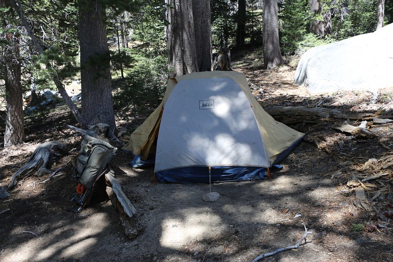 Our tent set up in the Tamarack Valley Campground at the Diorite campsite