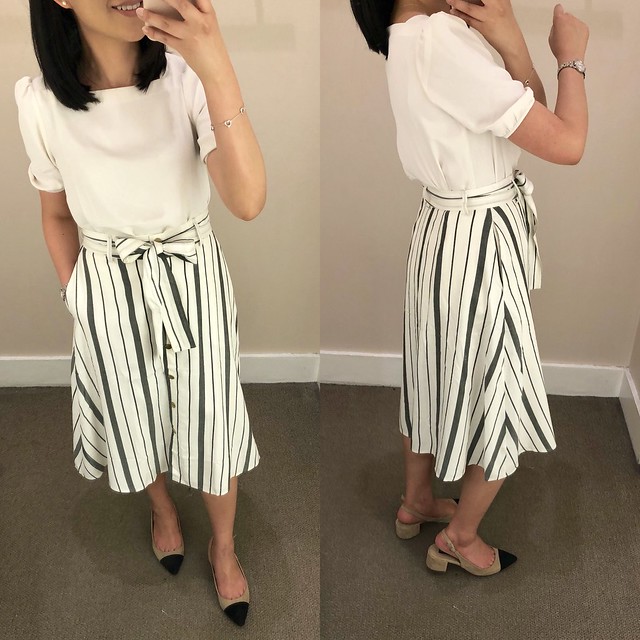 LOFT Striped Button Down A-Line Skirt, size 0 regular