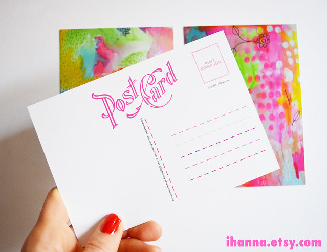 Printed postcard backside in pink