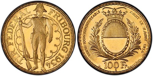 1934 B Swiss 100 Francs issued by Fribourg