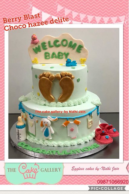 Twin Flavor Two Tier Whipped Cream Baby Shower Cake by The Cake Gallery by Nidhi Jain