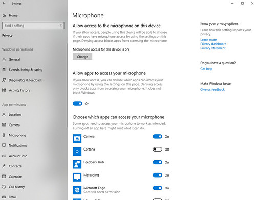 Windows 10 microphone privacy settings