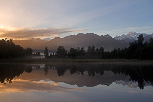 sunrise lake matheson newzealand nz reflection landscape photography longexposure