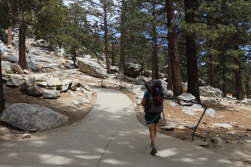 Vicki climbs the cement switchbacks to the Upper Tram Station in Long Valley