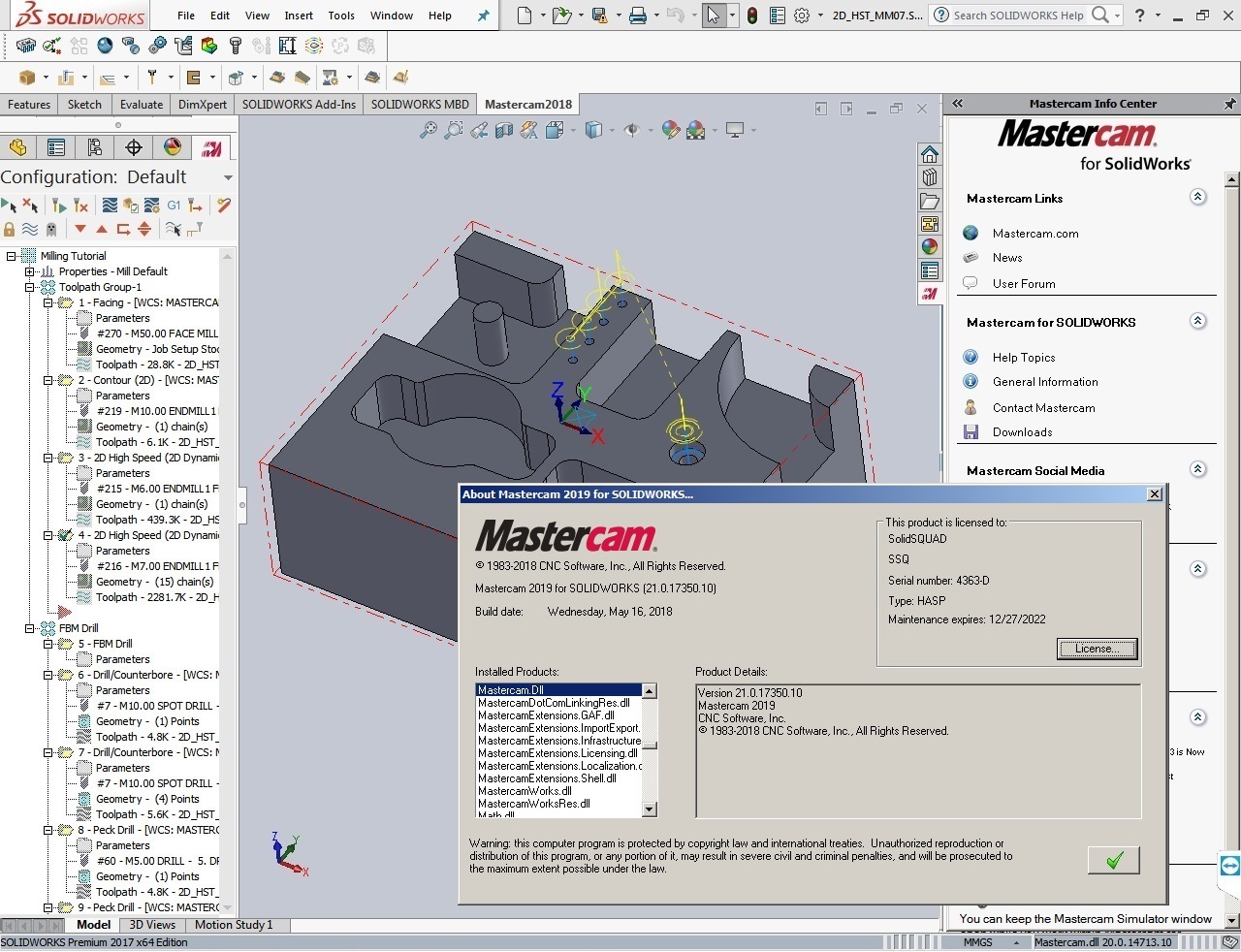 Working with Mastercam 2019 (v21.0.17350.10) for SolidWorks full