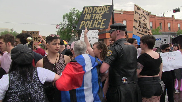 Protest at Edmonton Pride Parade 2018
