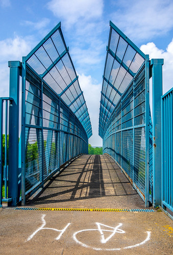 cwhatphotos photographs photograph pics pictures pic picture image images foto fotos photography artistic that have which contain olympus omd em10 mk ii panasonic f25 g14mm peterlee county durham prime a19 road dual carriageway bridge foot footbridge crossing metal blue railings fence mesh view flickr