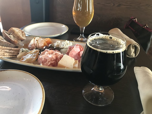 meat and cheese board plus beer at Stone Brewing
