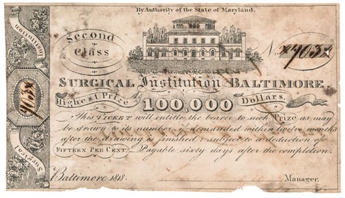 1818 Surgical Institution Baltimore lottery ticket