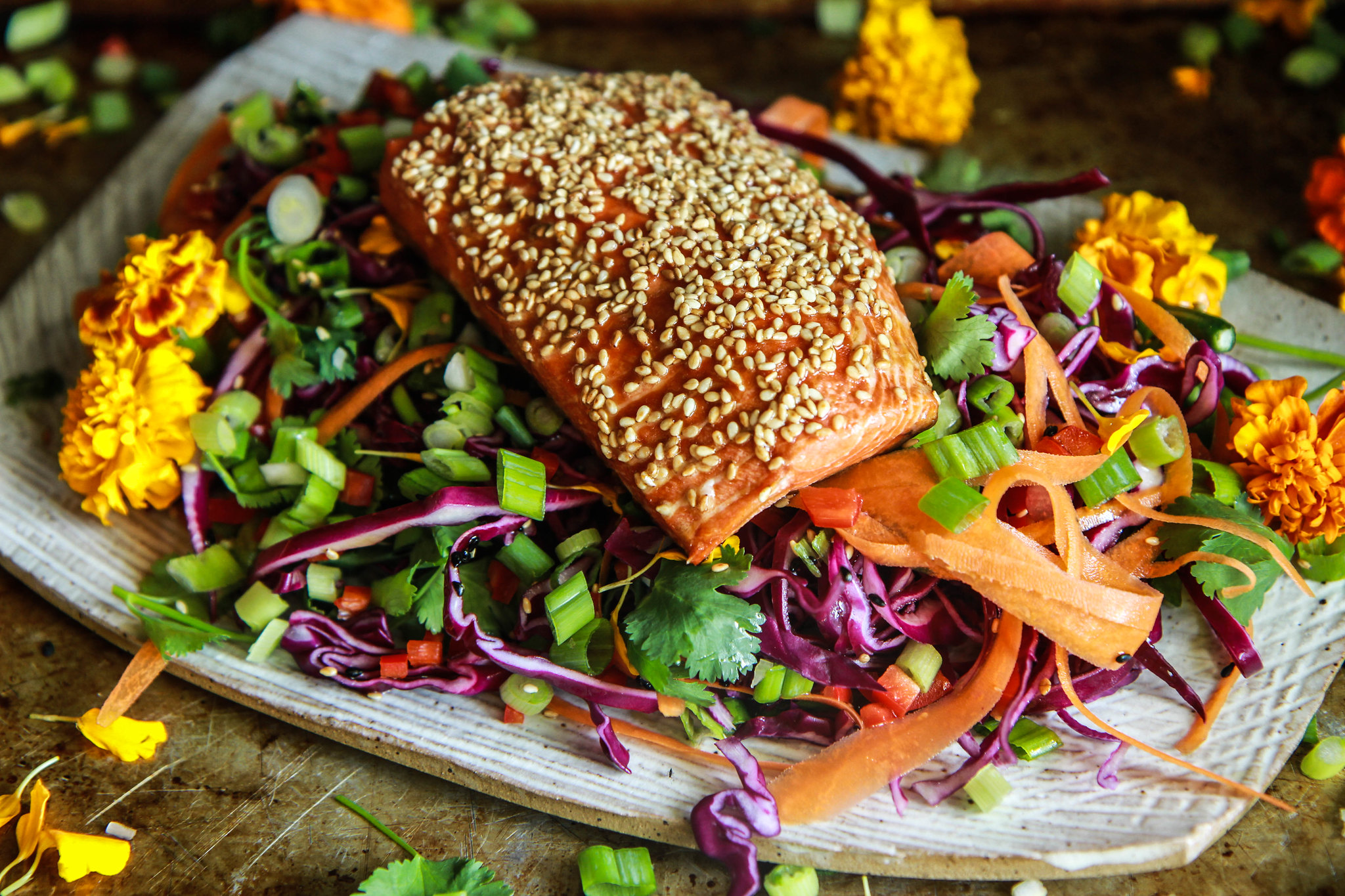 Sesame Crusted Roasted Salmon from HeatherChristo.com