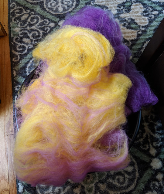 Tour de Fleece 2018 Day 7 - Into The Whirled Polwarth Falkland Wool Carded Batt in Cattywumpus Colorway Creating First Single Fiber Waiting