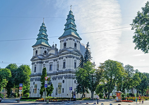 church architecture city tourism europe travel landmark ternopil ukraine street facade dome tourist journey hdr