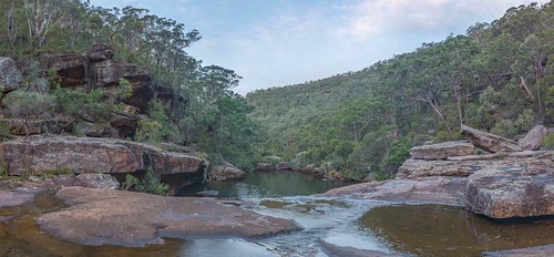 ohares creek dharawal national park newsouthwales australia stream rocks lateafternoon nature panorama water landscape
