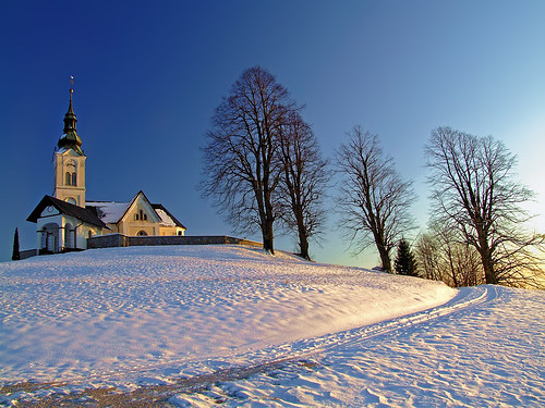 slovenia slovenija crnivrh polhograjskohribovje church outdoors landscape evening winter
