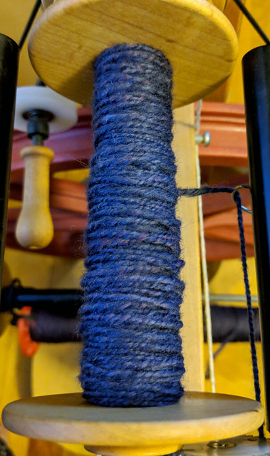 Tour de Fleece 2018 Day 11 - Into The Whirled Polwarth Falkland Wool Carded Batt in Cattywumpus Colorway Plying Started 1