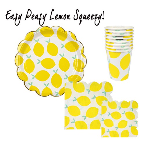  Lemon Yellow Paper Plates, Cups, and Napkins