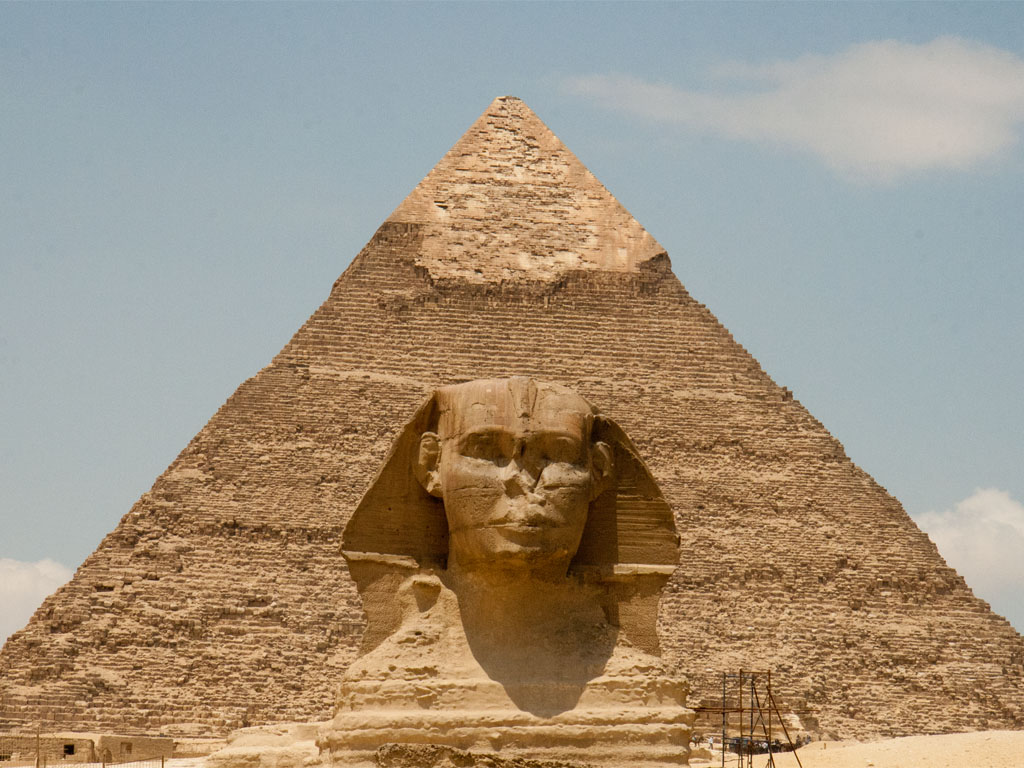 The Great Sphinx of Giza in front of the Pyramid of Khafre. Photo taken on May 14, 2011.