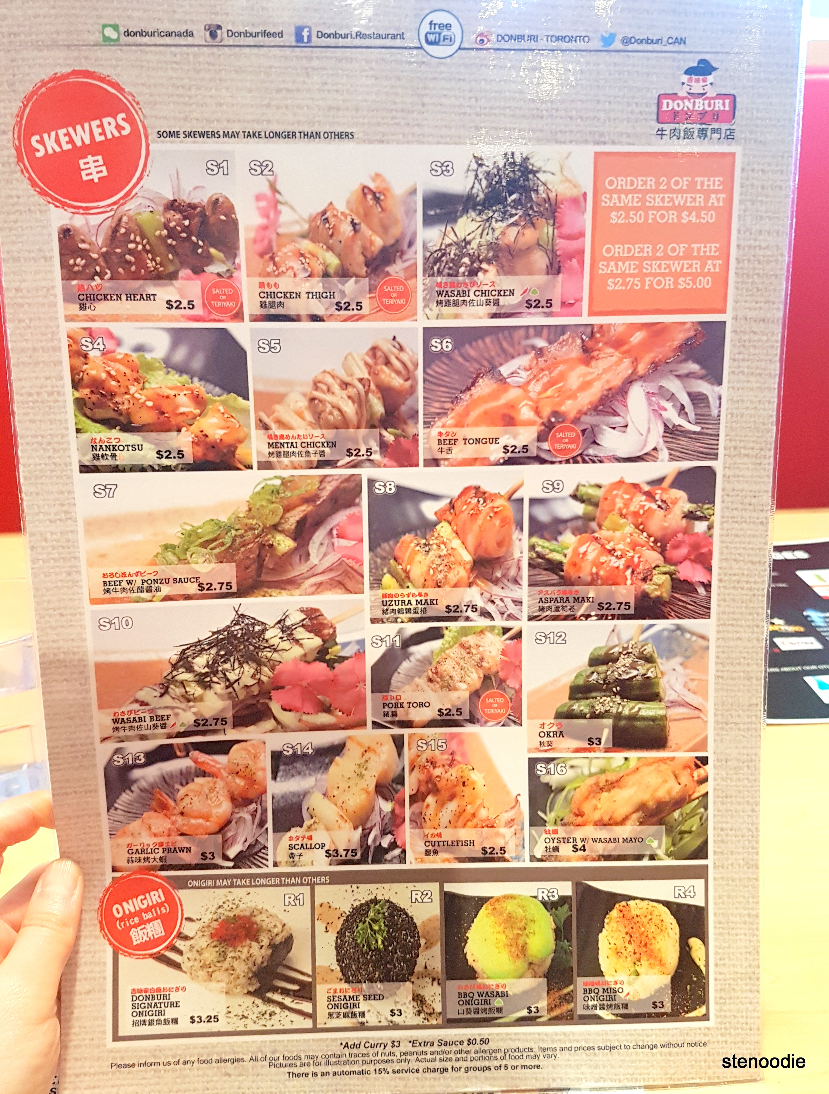  Donburi menu and prices