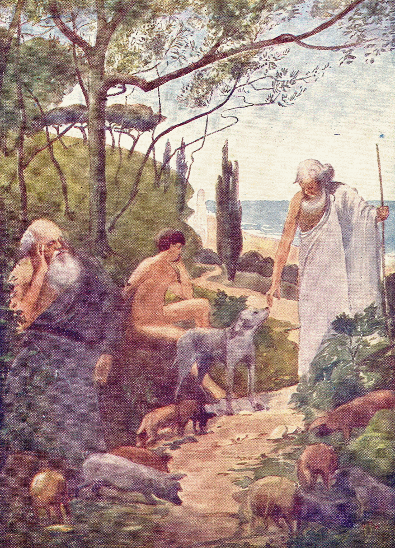 The return of Ulysses, illustration by E. M. Synge from the 1909 Story of the World children's book series (book 1: On the shores of Great Sea)